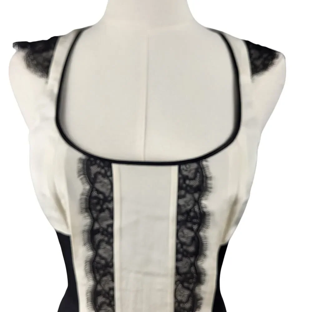 NEW Jay Godfrey Silk Black & Off‑White Lace Trim Dress | Racerback Zip |  Size 2